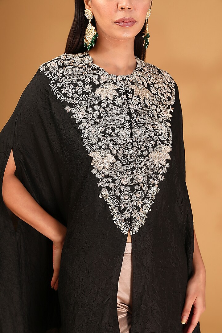 Black Silk Lampi Embroidered Kaftan Set by Prisho at Pernia's Pop Up Shop