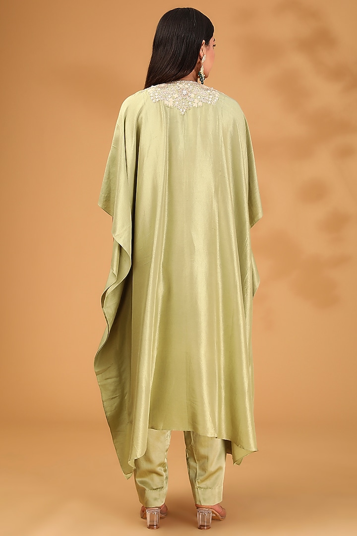 Sea Green Silk Resham Embroidered Kaftan Set by Prisho at Pernia's Pop Up Shop