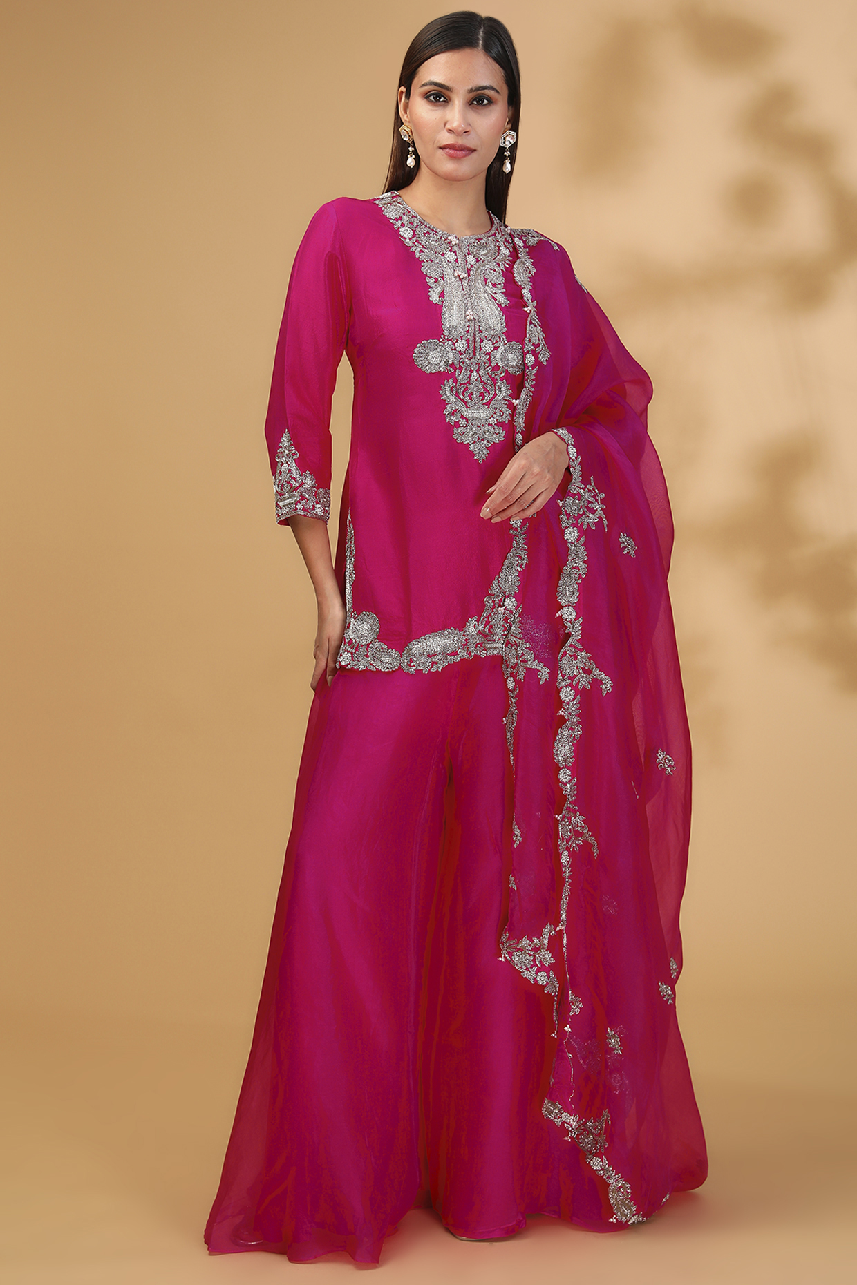Fuchsia Organza Wedding Sharara Set by Prisho at Pernia's Pop Up Shop