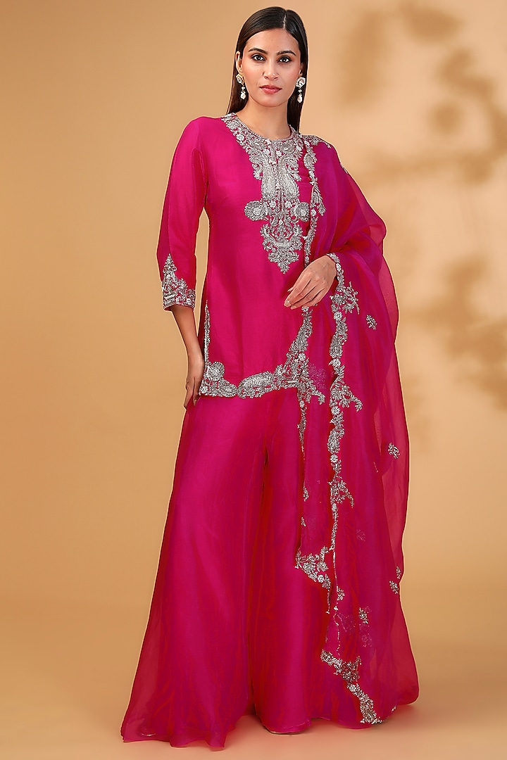 Fuchsia Organza Wedding Sharara Set by Prisho at Pernia's Pop Up Shop