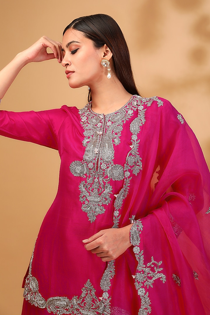 Fuchsia Organza Wedding Sharara Set by Prisho at Pernia's Pop Up Shop