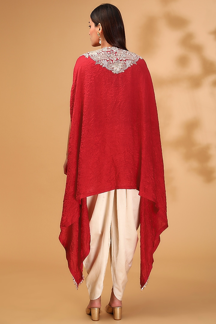 Red Silk Lampi Embroidered Kaftan Set by Prisho at Pernia's Pop Up Shop