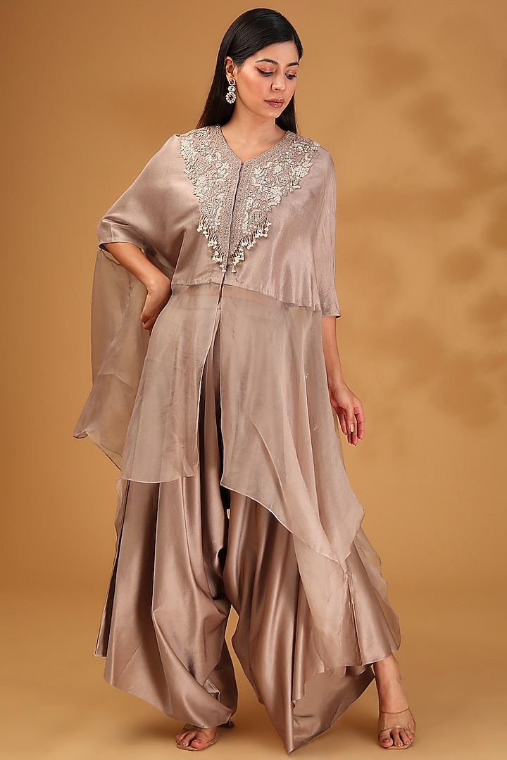 Amethyst Silk Organza Dori Embroidered Kaftan Set by Prisho at Pernia's Pop Up Shop