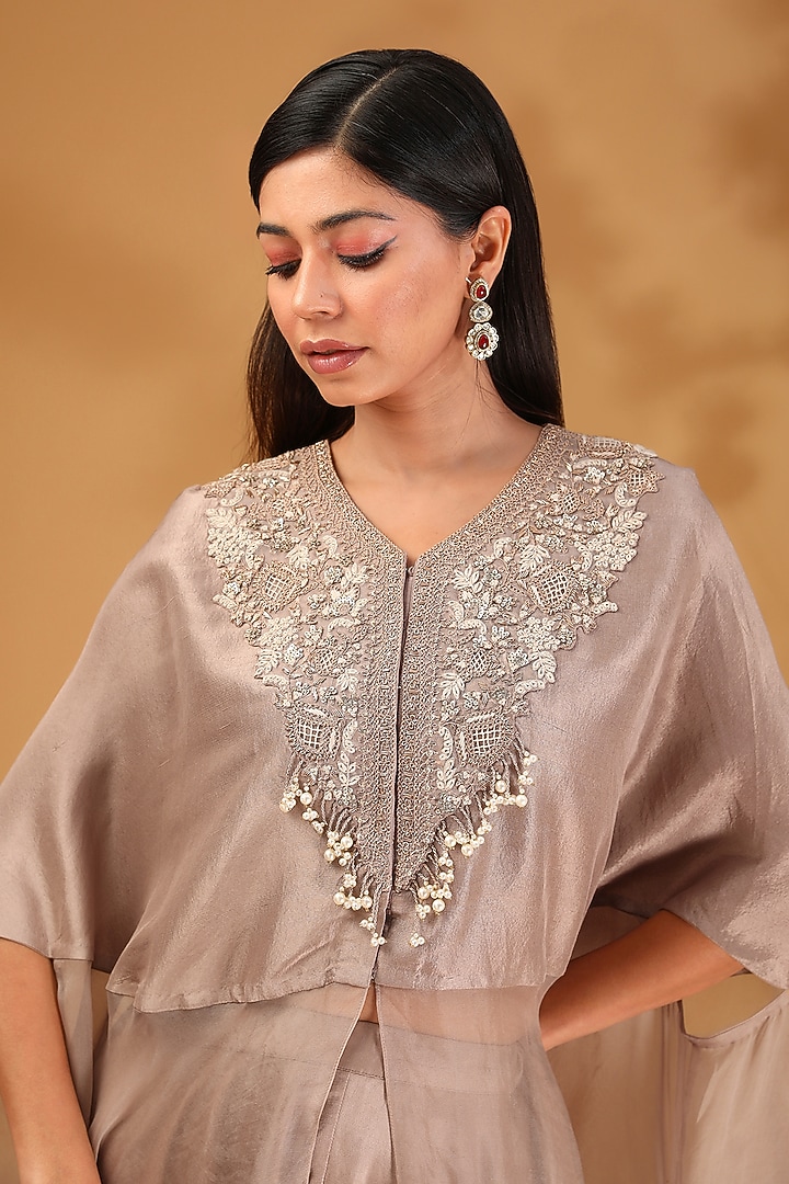 Amethyst Silk Organza Dori Embroidered Kaftan Set by Prisho at Pernia's Pop Up Shop