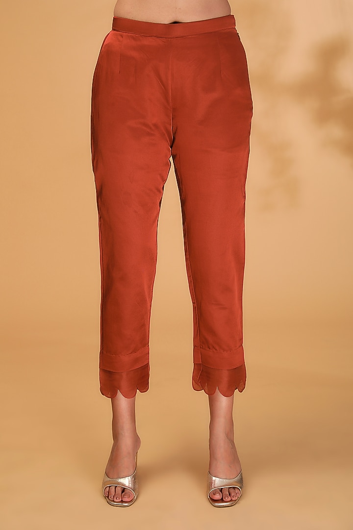 Deep Orange Silk Resham Embroidered Kurta Set by Prisho at Pernia's Pop Up Shop