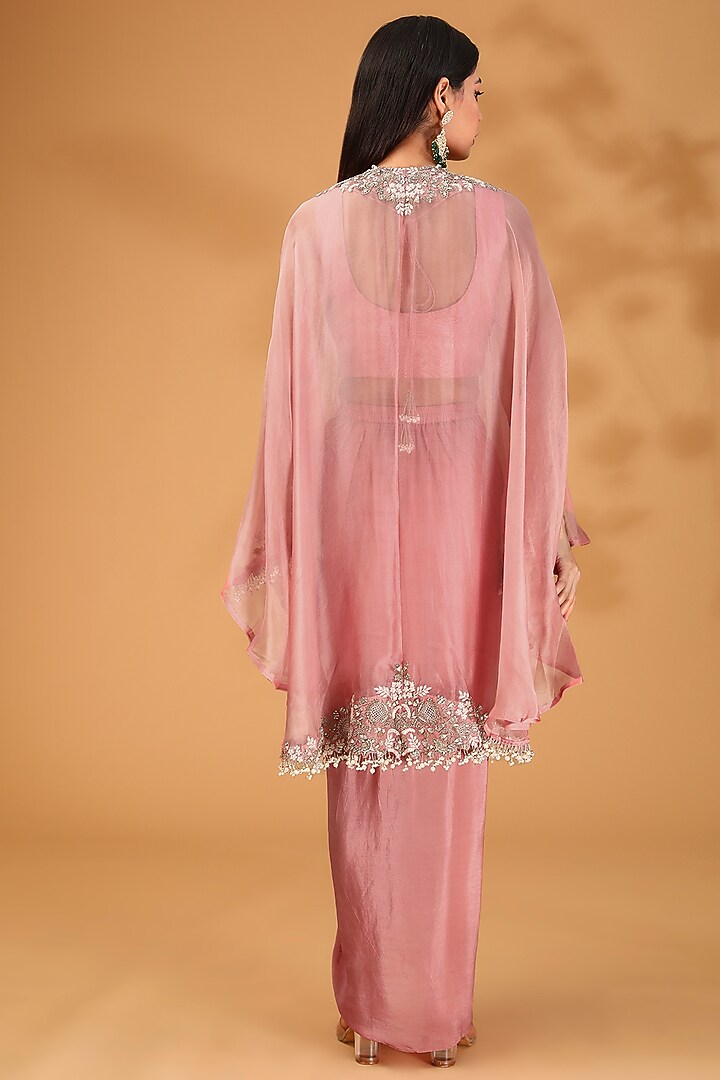 Pink Organza Resham Embroidered Umbrella Cape Set by Prisho at Pernia's Pop Up Shop
