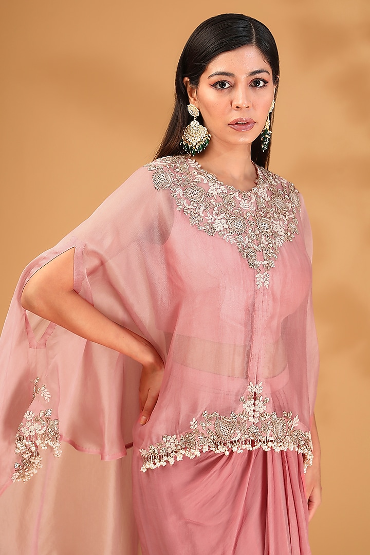 Pink Organza Resham Embroidered Umbrella Cape Set by Prisho at Pernia's Pop Up Shop