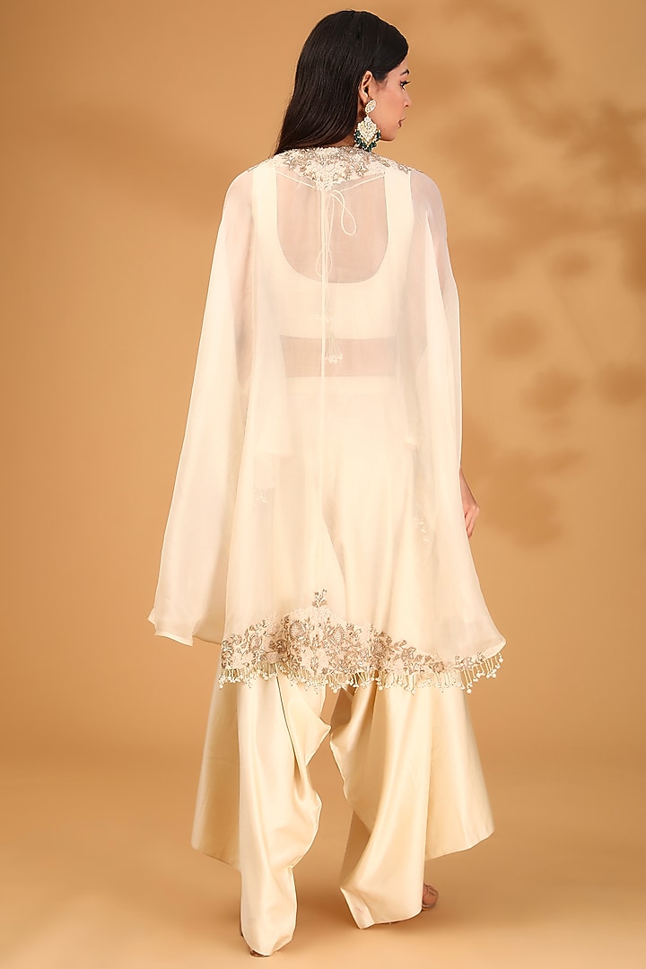 Ivory Organza Resham Embroidered Umbrella Cape Set by Prisho at Pernia's Pop Up Shop
