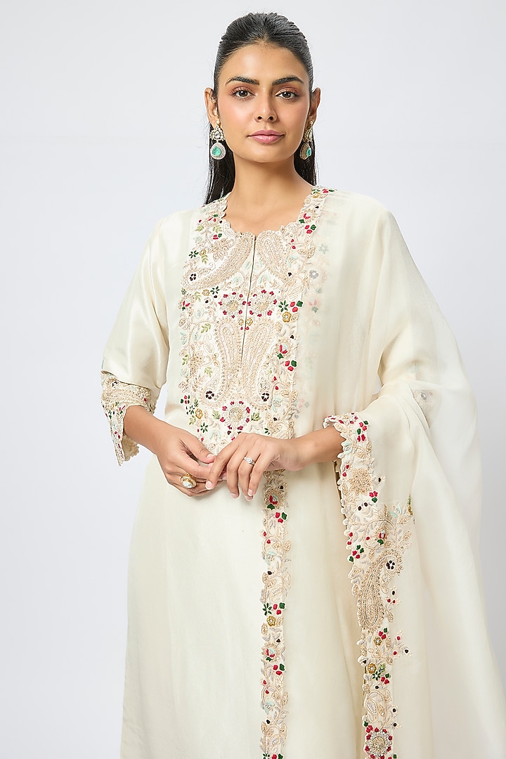 Ivory Silk Dori Work Kurta Set by Prisho at Pernia's Pop Up Shop