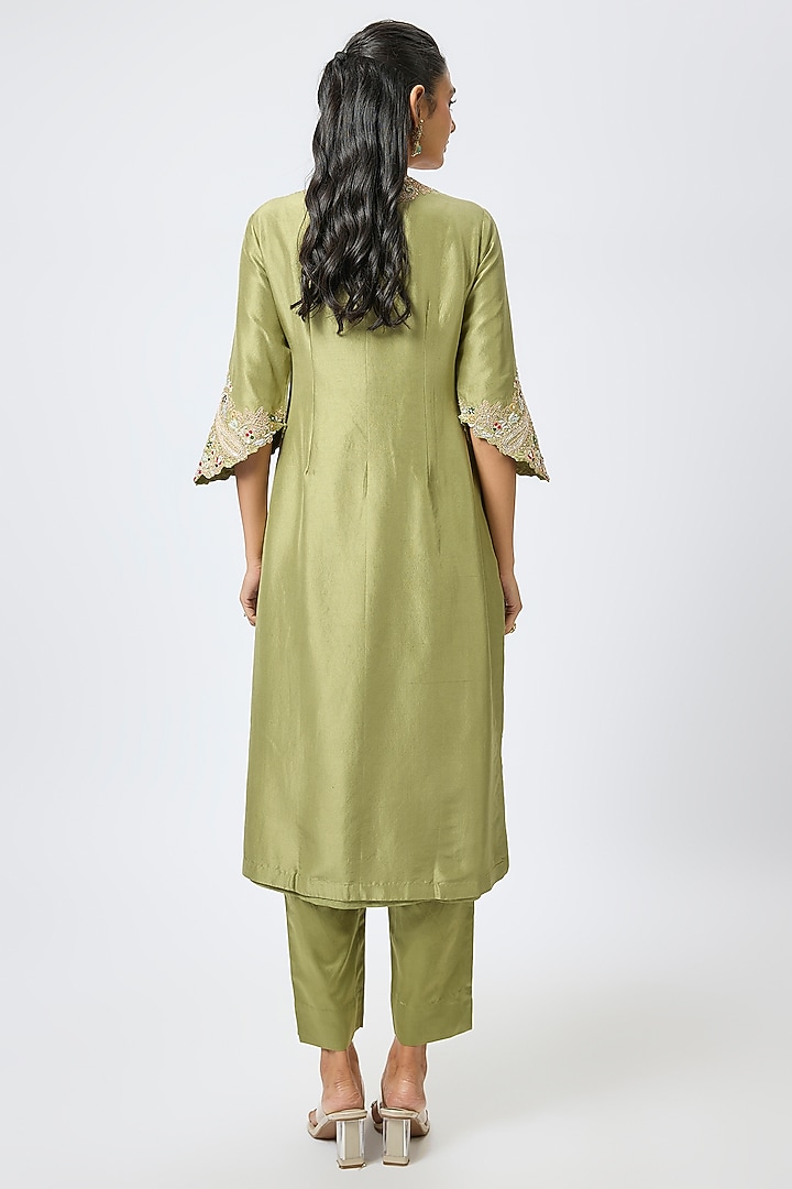 Sea Green Silk Dori Work Kurta Set by Prisho at Pernia's Pop Up Shop