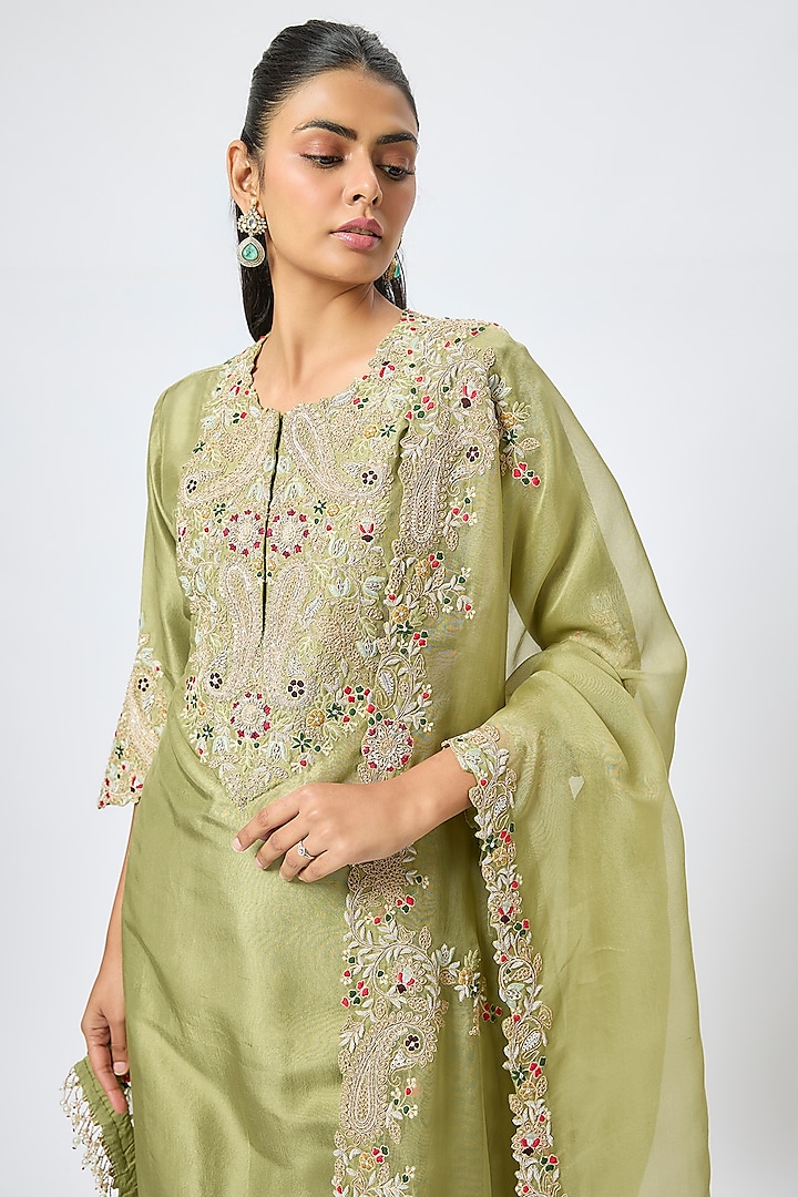 Sea Green Silk Dori Work Kurta Set by Prisho at Pernia's Pop Up Shop