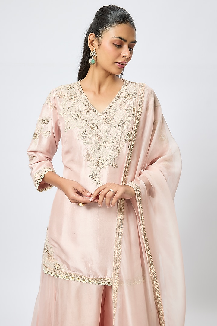 Pink Silk Wedding Sharara Set by Prisho at Pernia's Pop Up Shop