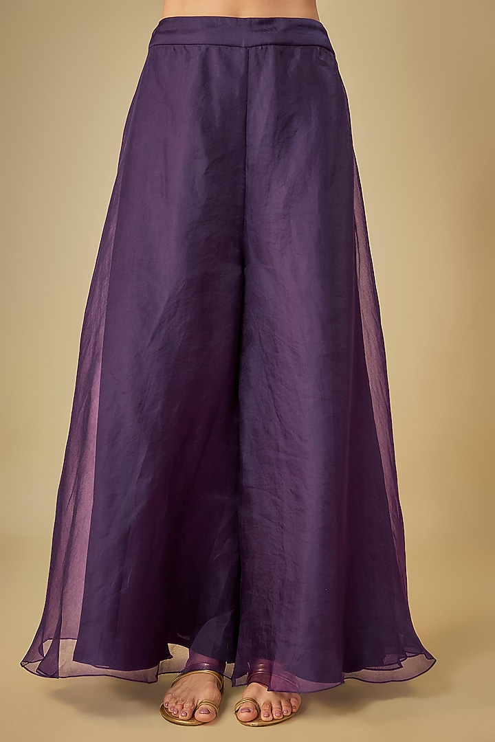 Dark Purple Silk Resham Work Kurta Set by Prisho at Pernia's Pop Up Shop