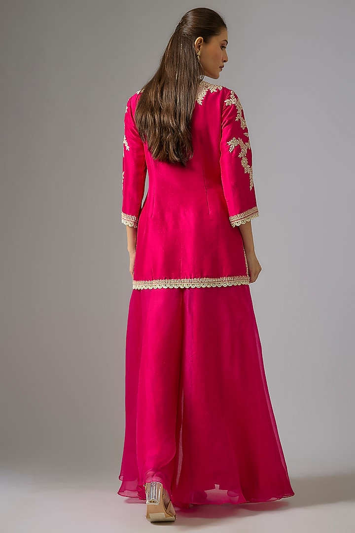Fuchsia Pink Organza Wedding Sharara Set by Prisho at Pernia's Pop Up Shop
