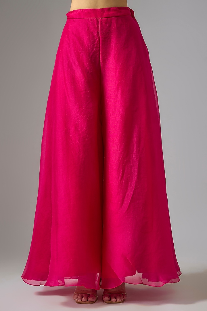 Fuchsia Pink Organza Wedding Sharara Set by Prisho at Pernia's Pop Up Shop
