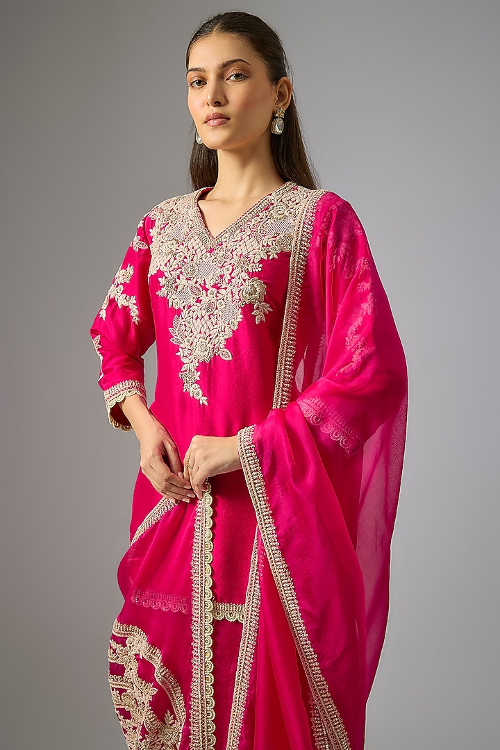 Fuchsia Pink Organza Wedding Sharara Set by Prisho at Pernia's Pop Up Shop