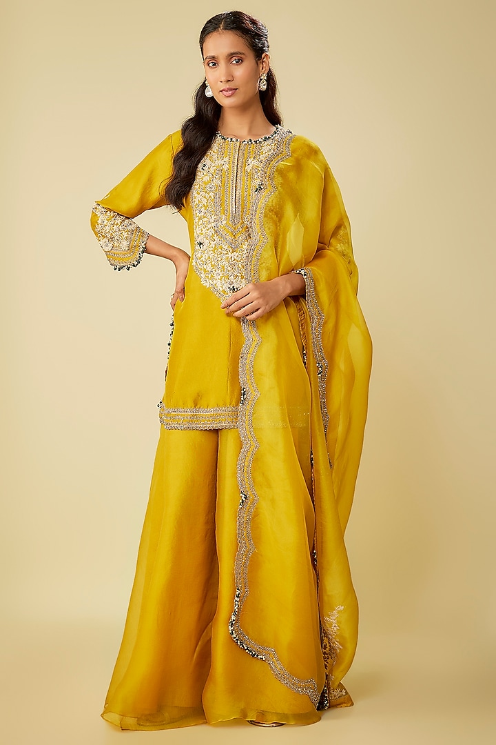 Mustard Silk Resham Work Kurta Set by Prisho at Pernia's Pop Up Shop