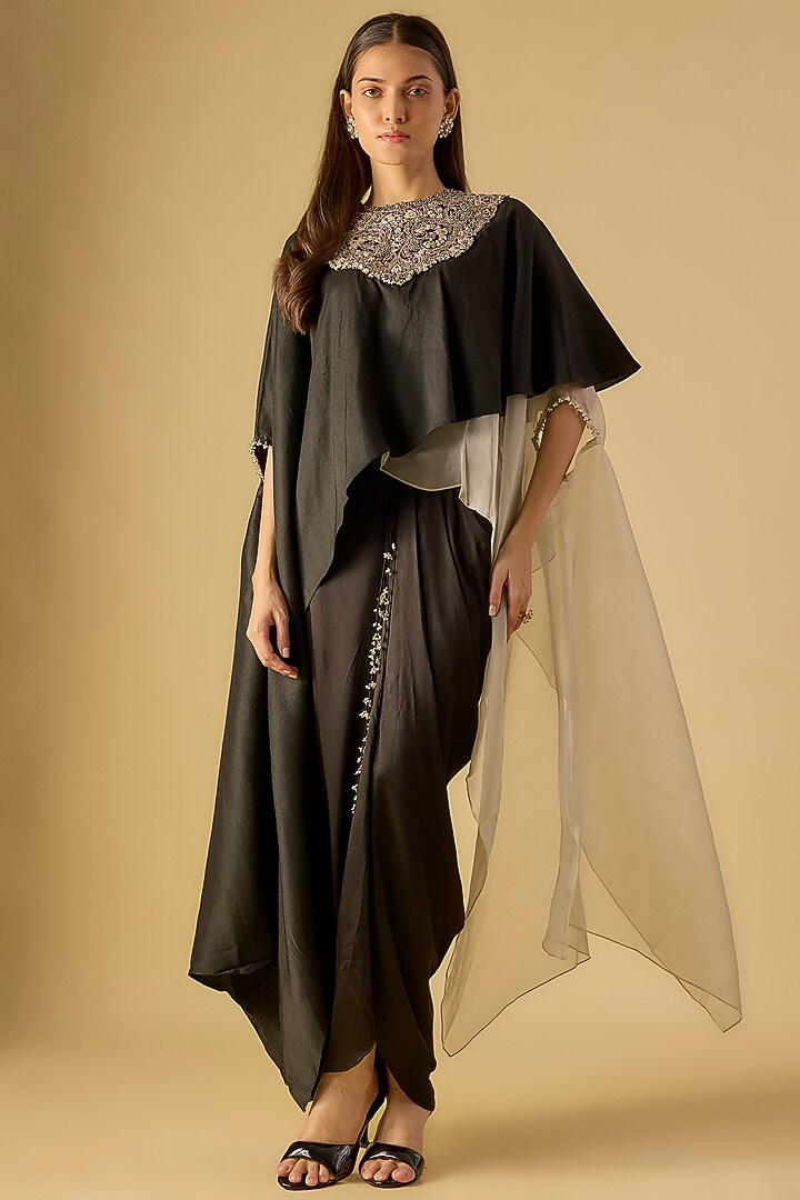 Black Modal Satin Skirt Set by Prisho at Pernia's Pop Up Shop