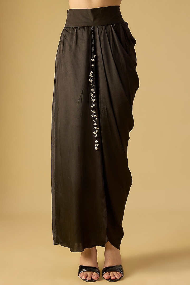 Black Modal Satin Skirt Set by Prisho at Pernia's Pop Up Shop