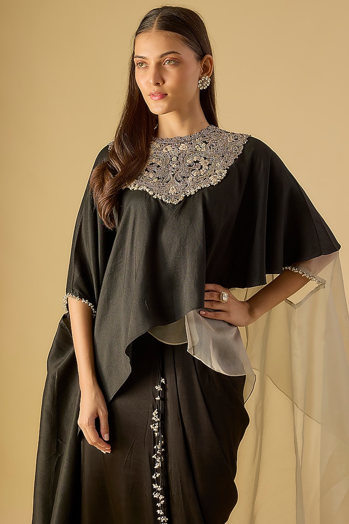 Black Modal Satin Skirt Set by Prisho at Pernia's Pop Up Shop