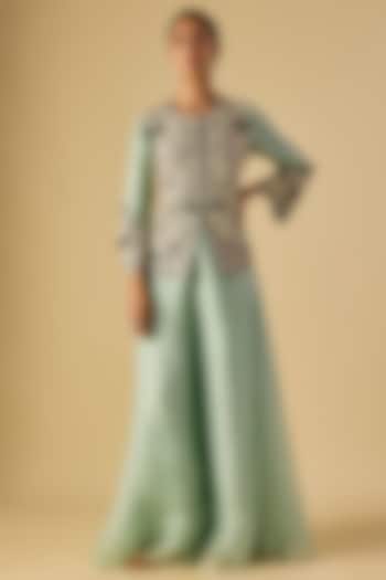 Aqua Organza Wedding Sharara Set by Prisho at Pernia's Pop Up Shop