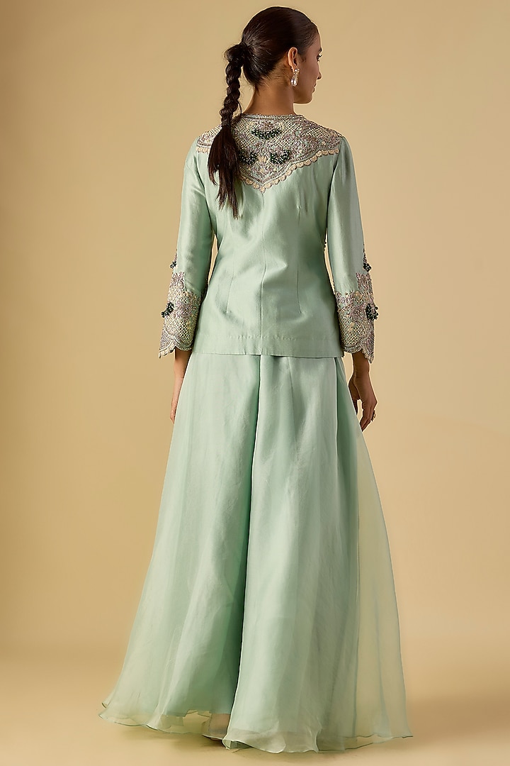 Aqua Organza Wedding Sharara Set by Prisho at Pernia's Pop Up Shop