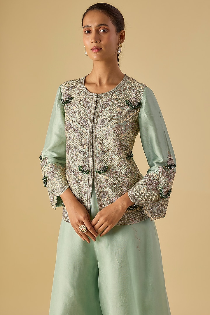 Aqua Organza Wedding Sharara Set by Prisho at Pernia's Pop Up Shop