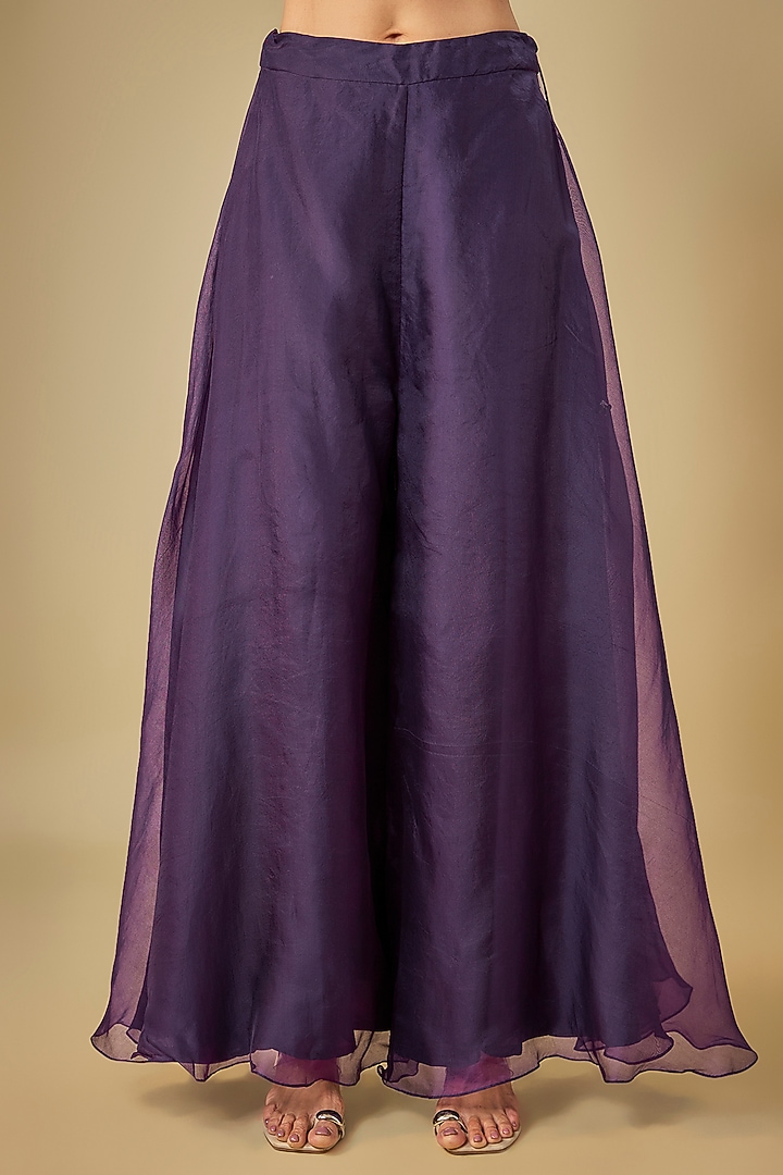 Dark Purple Silk Resham Work Jacket Set by Prisho at Pernia's Pop Up Shop