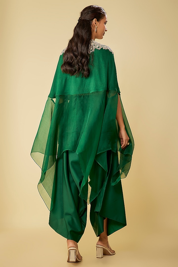 Bottle Green Silk & Organza Resham Work Kaftan Set by Prisho at Pernia's Pop Up Shop
