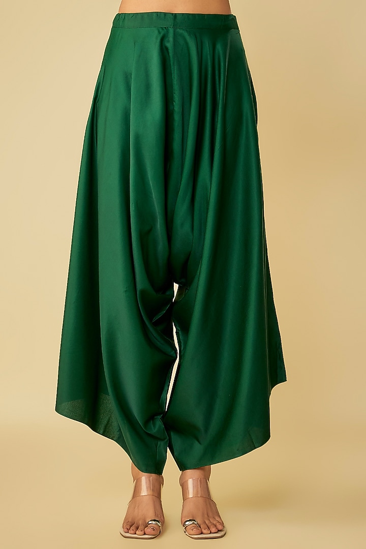 Bottle Green Silk & Organza Resham Work Kaftan Set by Prisho at Pernia's Pop Up Shop