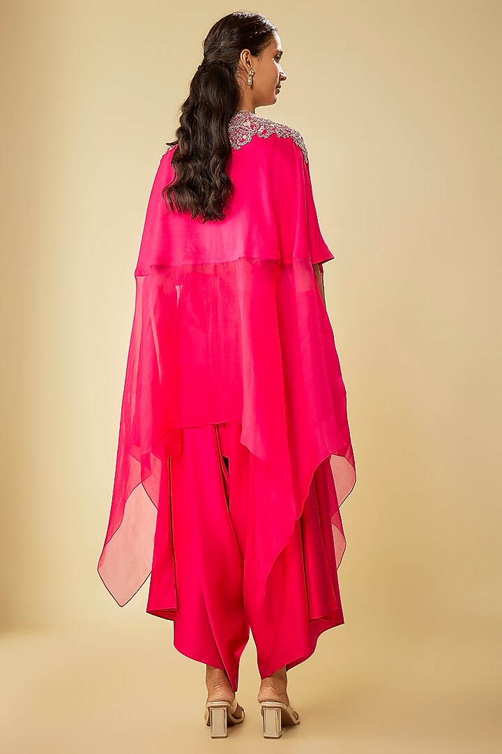 Fuchsia Silk & Organza Resham Work Kaftan Set by Prisho at Pernia's Pop Up Shop