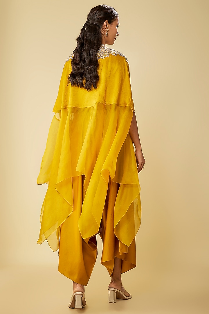 Mustard Silk & Organza Resham Work Kaftan Set by Prisho at Pernia's Pop Up Shop