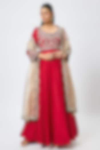 Red Silk Resham & Maal Work Wedding Anarkali Set by Prisho at Pernia's Pop Up Shop