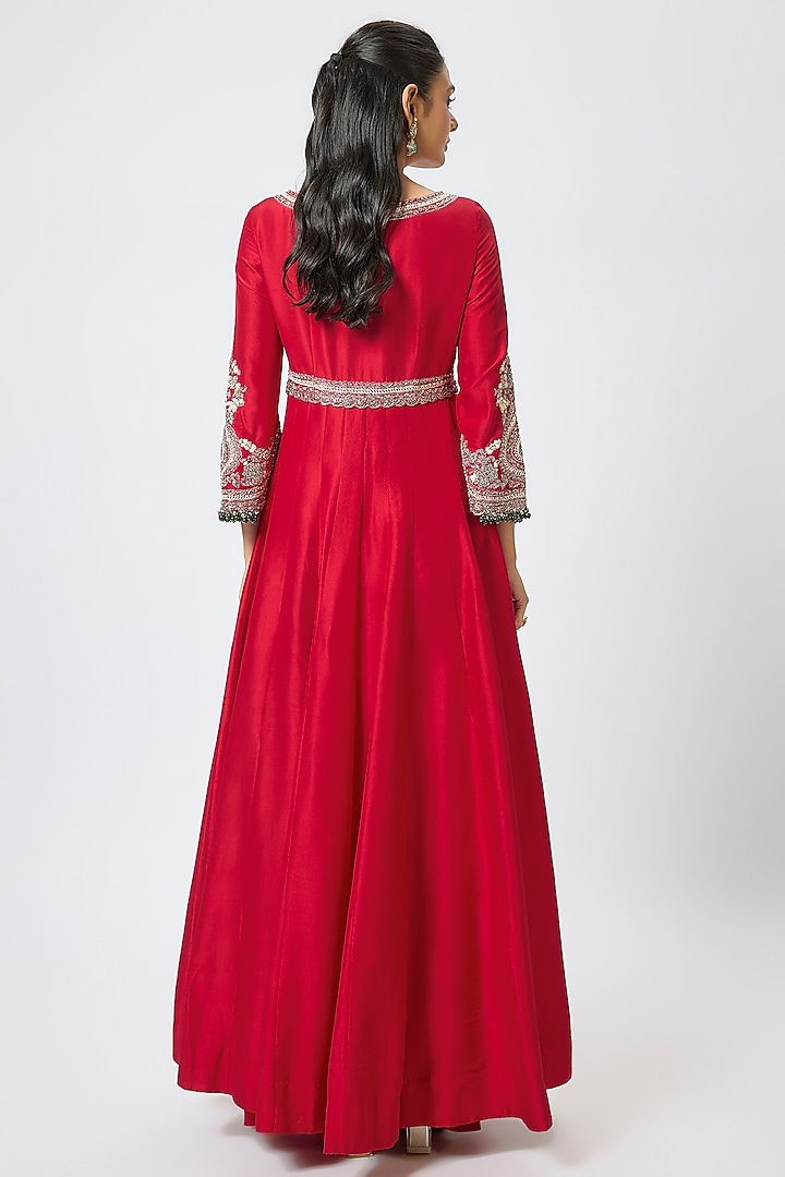 Red Silk Resham & Maal Work Bridal Anarkali Set by Prisho at Pernia's Pop Up Shop