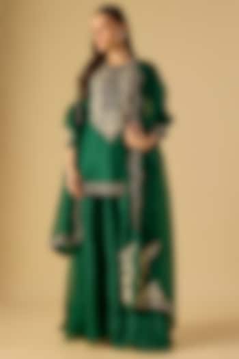 Bottle Green Organza Wedding Sharara Set by Prisho at Pernia's Pop Up Shop