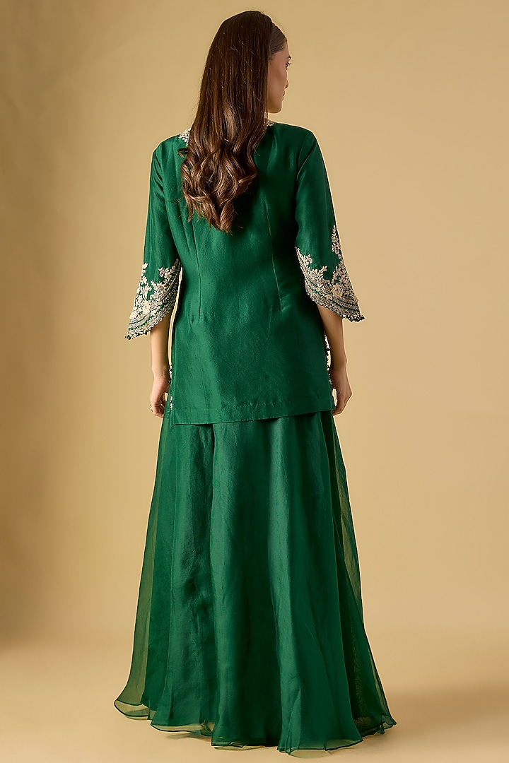 Bottle Green Organza Wedding Sharara Set by Prisho at Pernia's Pop Up Shop