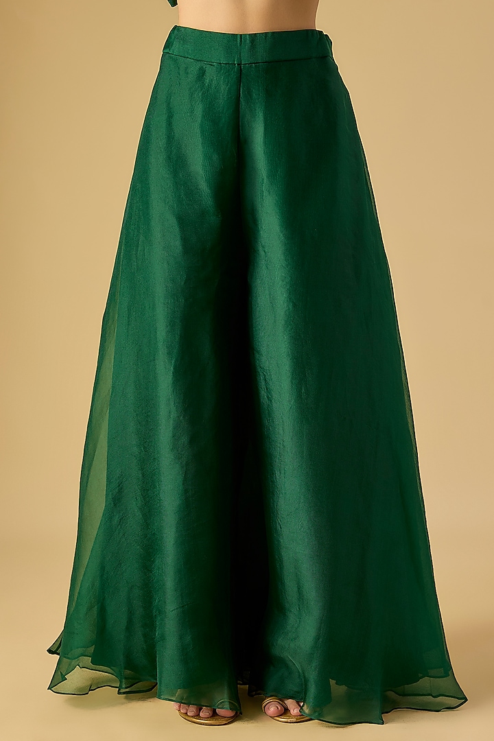 Bottle Green Organza Wedding Sharara Set by Prisho at Pernia's Pop Up Shop