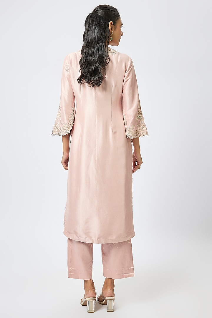 Pink Silk Resham Work Kurta Set by Prisho at Pernia's Pop Up Shop