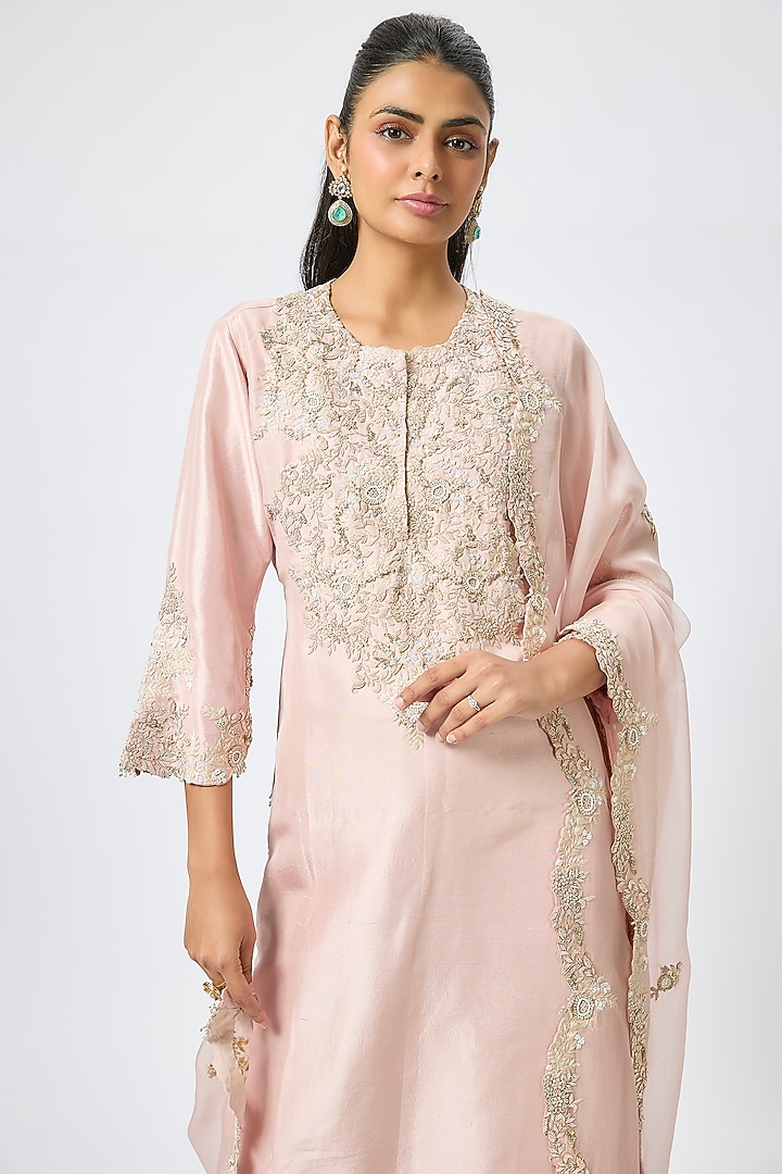 Pink Silk Resham Work Kurta Set by Prisho at Pernia's Pop Up Shop