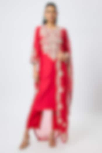 Red Silk Resham Work Kurta Set by Prisho at Pernia's Pop Up Shop