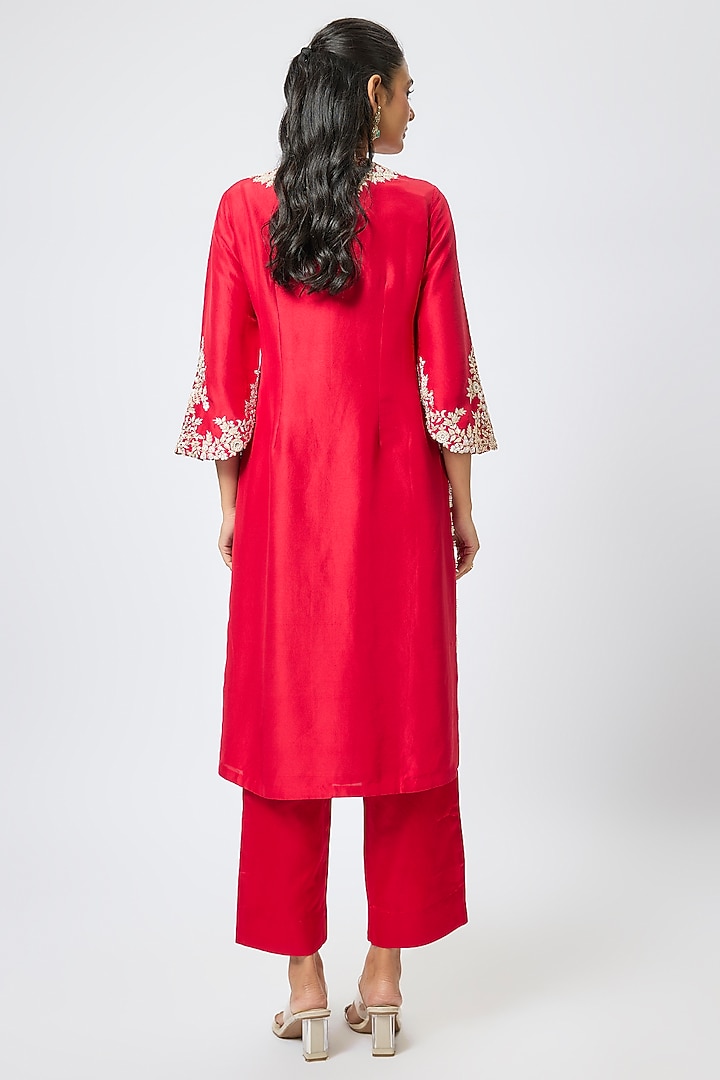 Red Silk Resham Work Kurta Set by Prisho at Pernia's Pop Up Shop