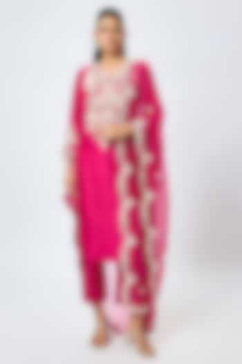 Fuchsia Silk Resham Work Kurta Set by Prisho at Pernia's Pop Up Shop