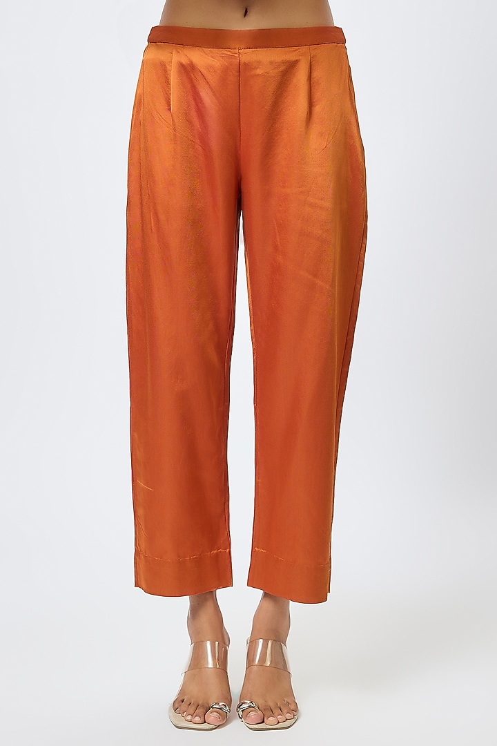 Rust Silk Resham Work Kurta Set by Prisho at Pernia's Pop Up Shop
