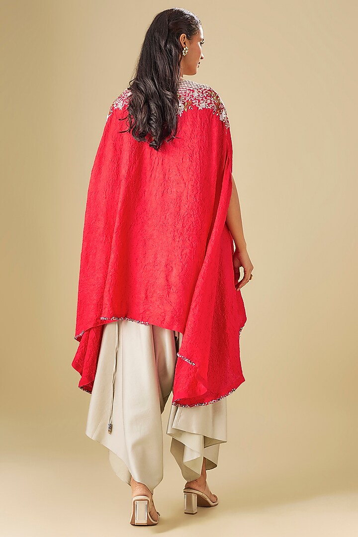 Red Crushed Silk Resham Work Kaftan Set by Prisho at Pernia's Pop Up Shop