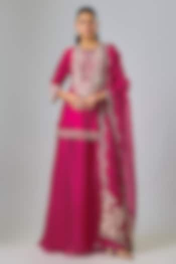 Fuchsia Pink Organza Wedding Sharara Set by Prisho at Pernia's Pop Up Shop