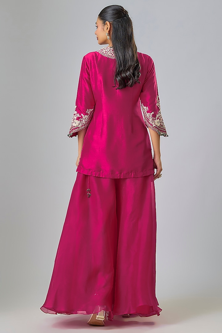 Fuchsia Pink Organza Wedding Sharara Set by Prisho at Pernia's Pop Up Shop