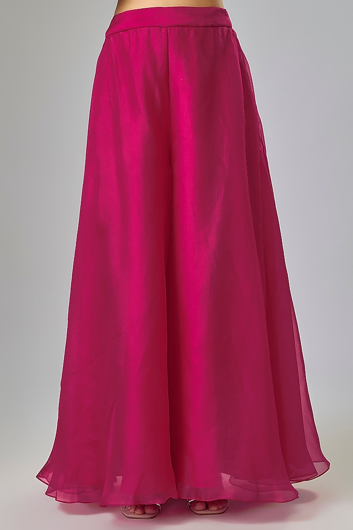 Fuchsia Pink Organza Wedding Sharara Set by Prisho at Pernia's Pop Up Shop