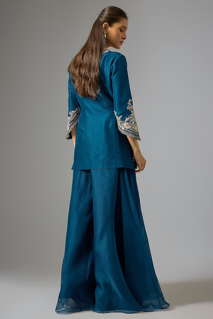 Blue Organza Wedding Sharara Set by Prisho at Pernia's Pop Up Shop