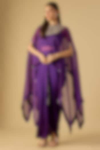 Dark Purple Organza Resham & Maal Work Kaftan Set by Prisho at Pernia's Pop Up Shop