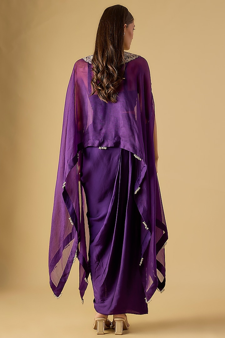 Dark Purple Organza Resham & Maal Work Kaftan Set by Prisho at Pernia's Pop Up Shop